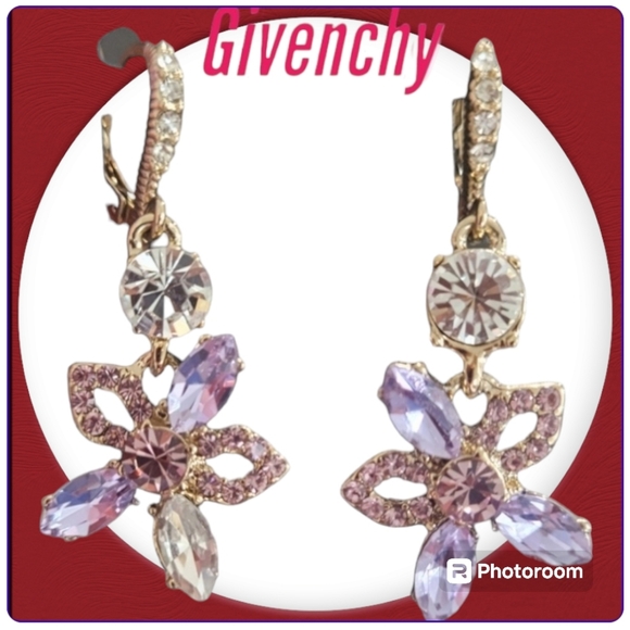 Givenchy Gold tone colored Crystal Flower drop earrings - Picture 1 of 10